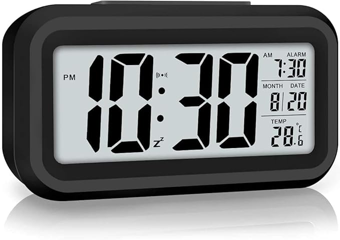 AERYS Digital Alarm Clock with Automatic Sensor, Date and Temperature Display, 