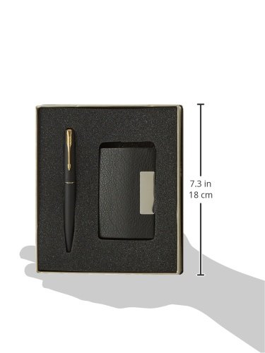 Parker Gift Set Frontier Matte Black Gold Trim Roller Ball Pen With Card Holder thumbnail