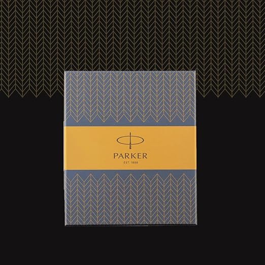 Parker Gift Set Frontier Matte Black Gold Trim Roller Ball Pen With Card Holder thumbnail