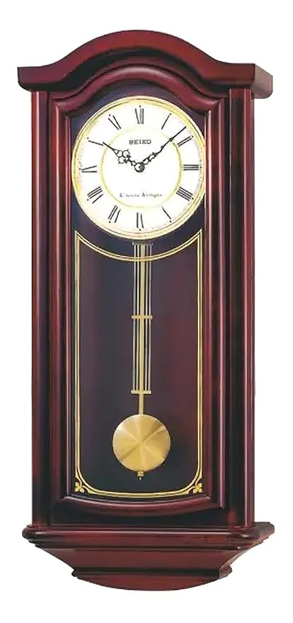 Seiko Mahogany Grandfather Brown Color Hourly Chimes Wood Pendulum Wall Clock thumbnail